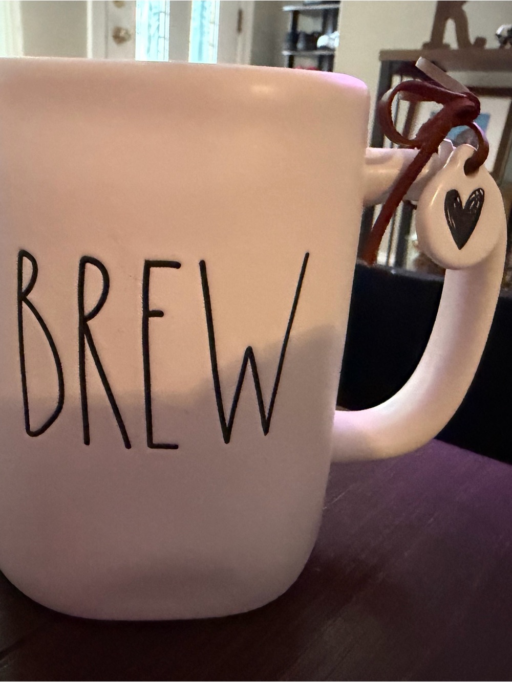 Rae Dunn 'BREW' Ceramic Mug with Heart Charm
